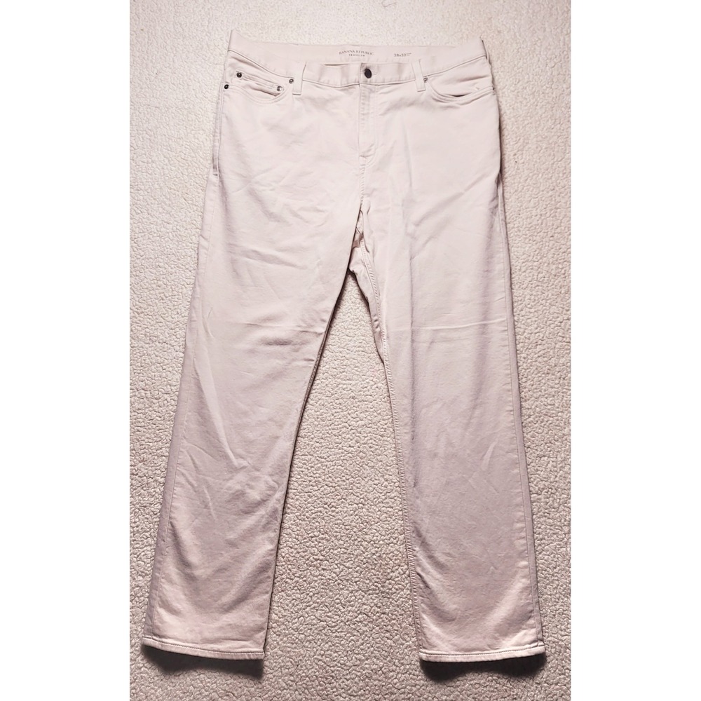Banana Republic Slim Traveler Pants Mens 38x32 Light Stone Beige 5-Pocket 488420